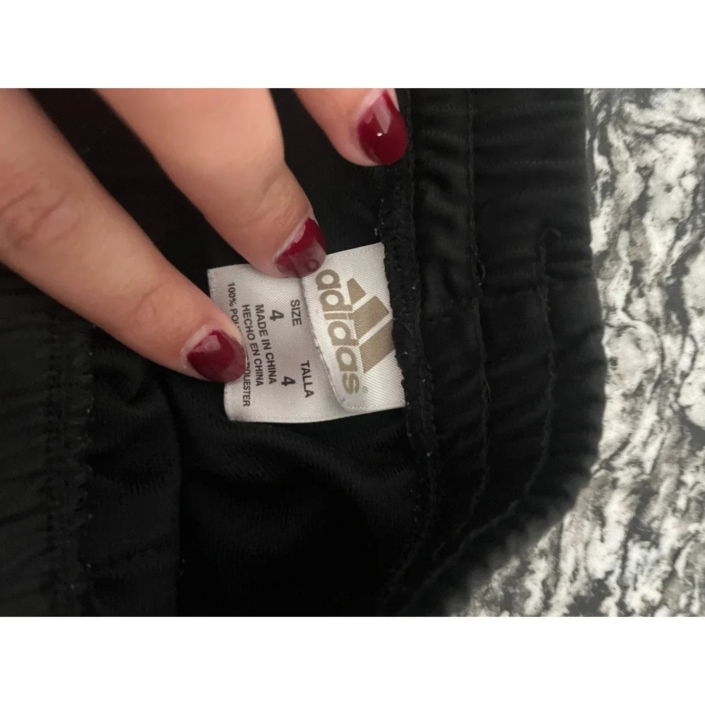 Adidas Kids Black White 3-Stripe Track Pants Joggers Size 4 Athletic Trousers